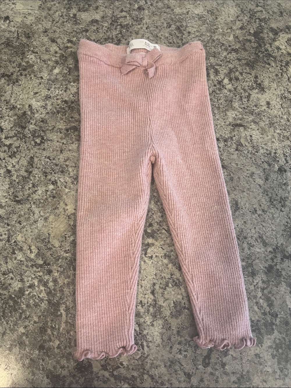 Zara Pink Ribbed Knit Leggings with Waist Bow